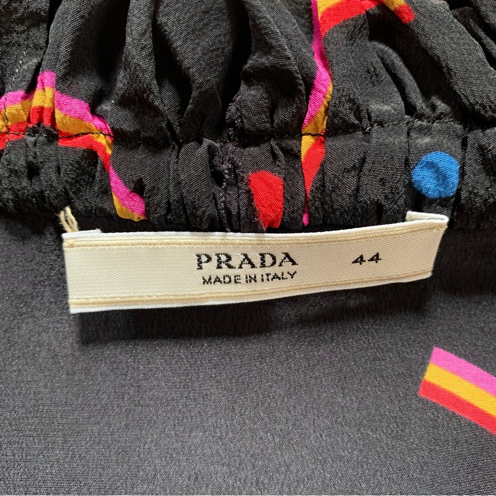 Prada Black Puff Sleeve Top with Neon Multicolor Abstract Print - Picture 4 of 7